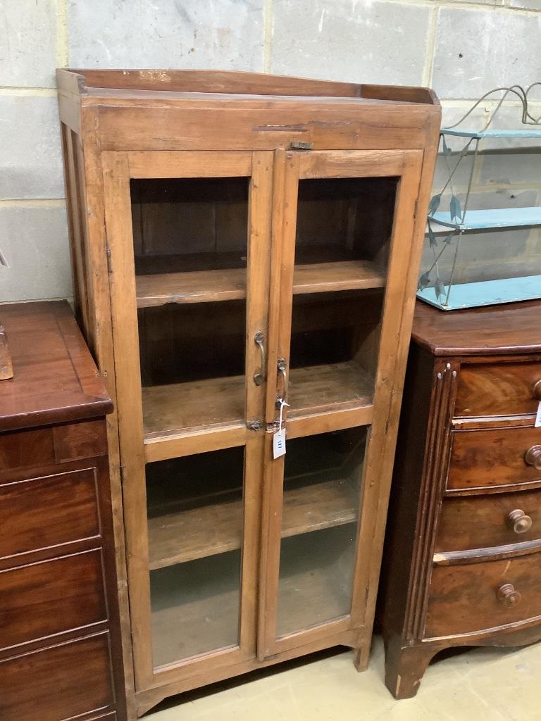 A continental fruitwood vitrine, width 72cm, depth 34cm, height 165cm